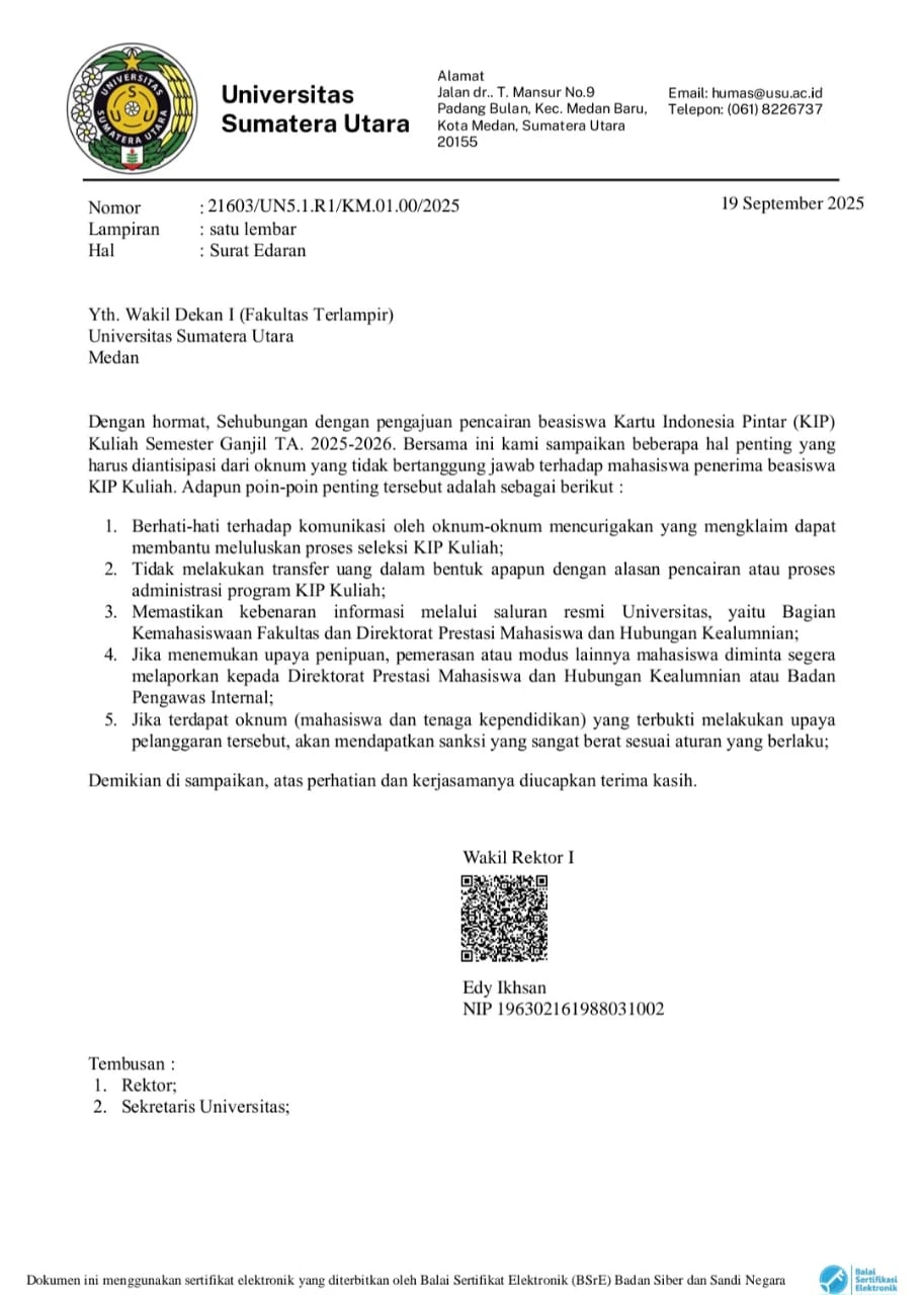 Surat Edaran Pengajuan Pencairan Beasiswa Kartu Indonesia Pintar (KIP)